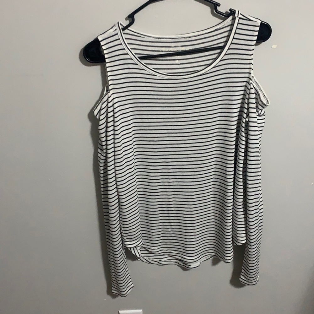 Soft Striped Long Sleeve Cold shoulder Top